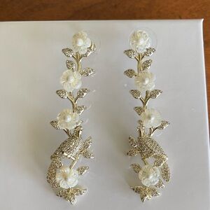 New Nicola Bathie Bird & Pearl Floral Drop Earrings